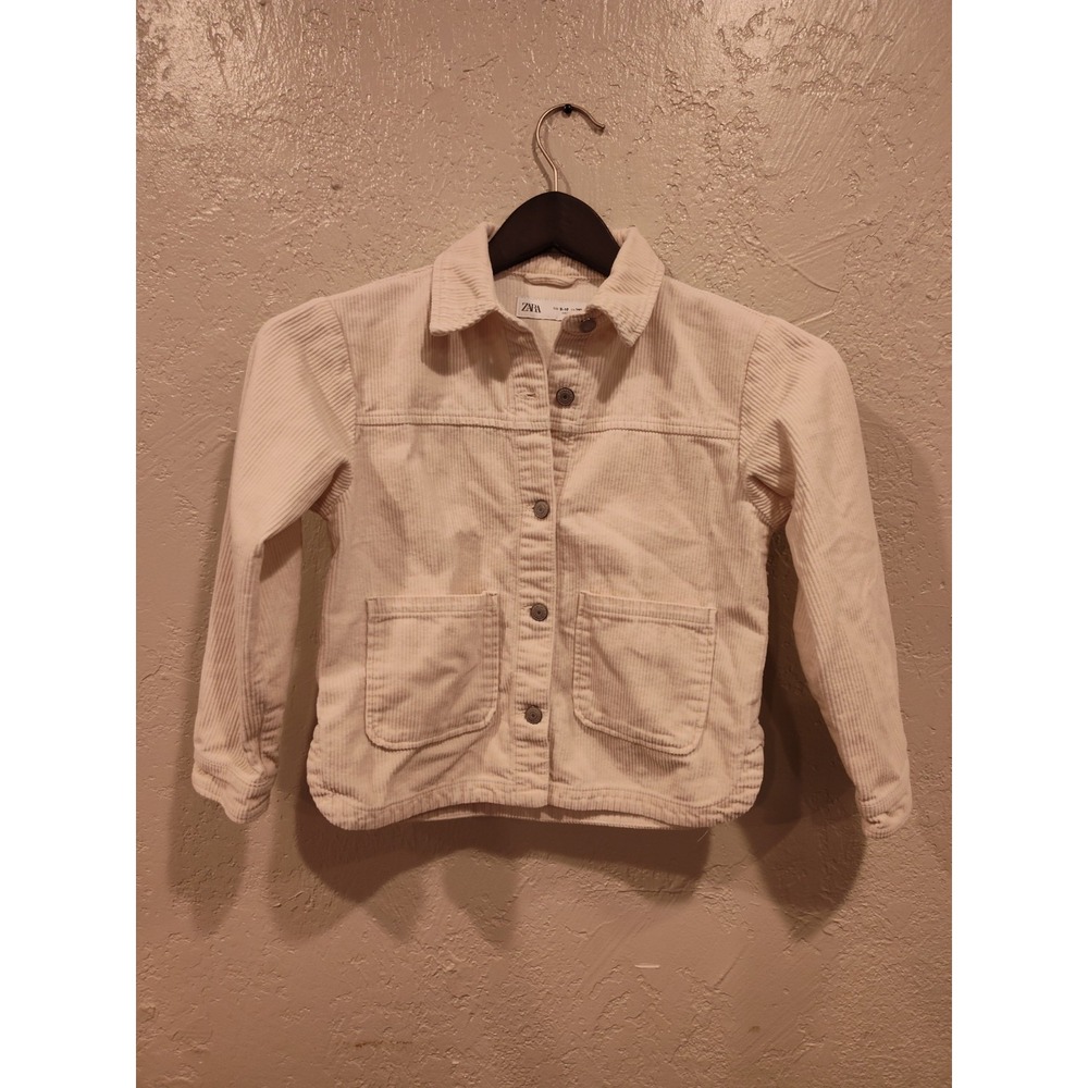 ZARA Corduroy Jacket Size 9-10  Button Front Cream/White CHILD